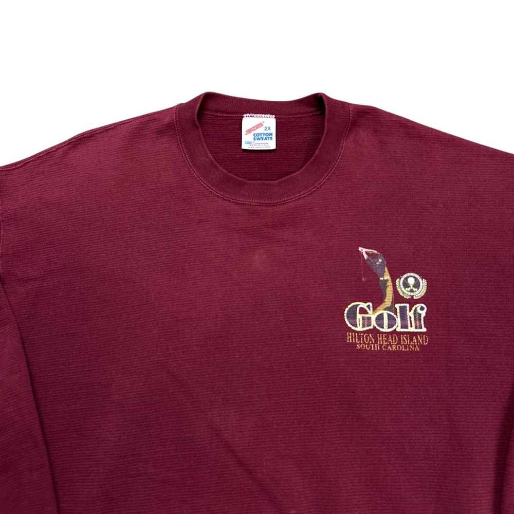 Vintage Hilton Head Island Crimson Red Golf Crewneck Sweatshirt Mens 2XL Jerzees - Picture 3 of 14